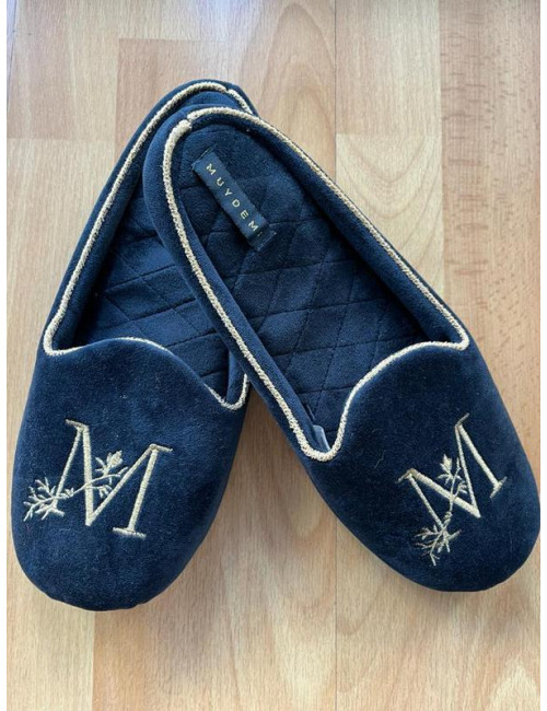Zapatilla Terciopelo Marino y Dorado 