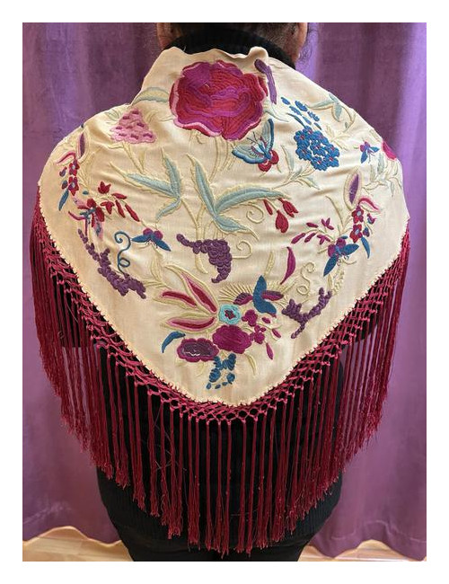 Mantón Niña Camel y Granate 