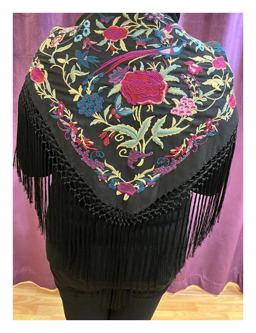 Mantón Niña Negro Y Granate 