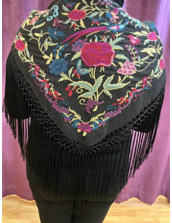 Mantón Niña Negro Y Granate 