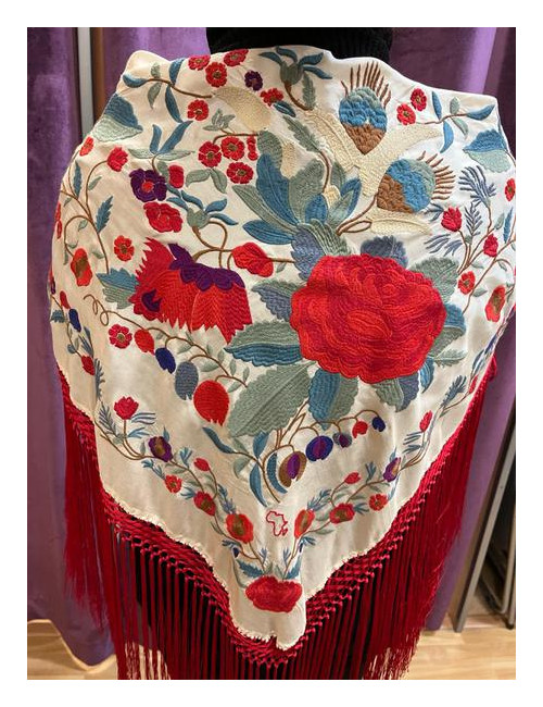 Mantón Mujer Beige y Rojo 