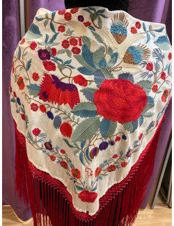 Mantón Mujer Beige y Rojo 