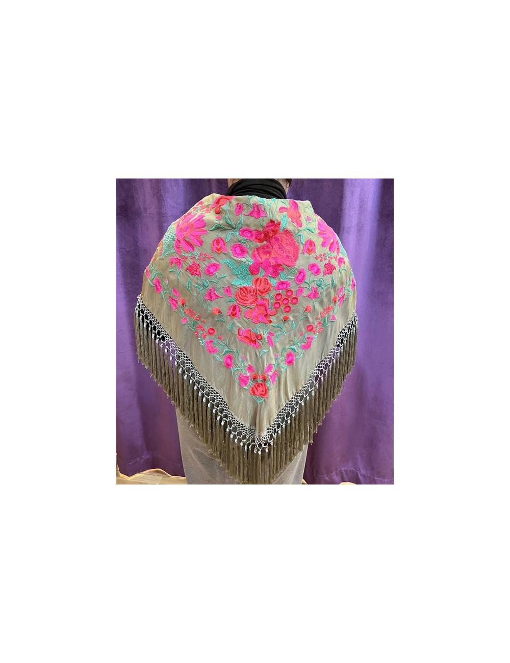 Mantoncillo Mujer Verde Seco y Fucsia 