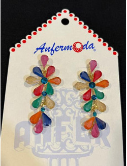 Pendiente Largo Flor Colores 